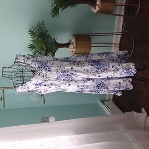 NWT White and Blue Floral Summer Dress Small Linen Blend